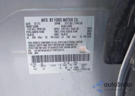 2015 Ford Edge Se from USA, damaged, VIN 2FMTK4G93FBB72013